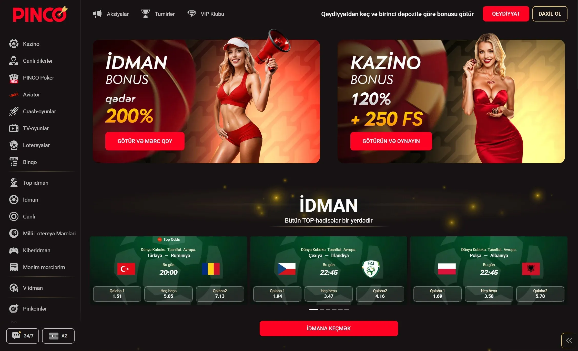 Pinco — onlayn kazino haqqında ümumi məlumat